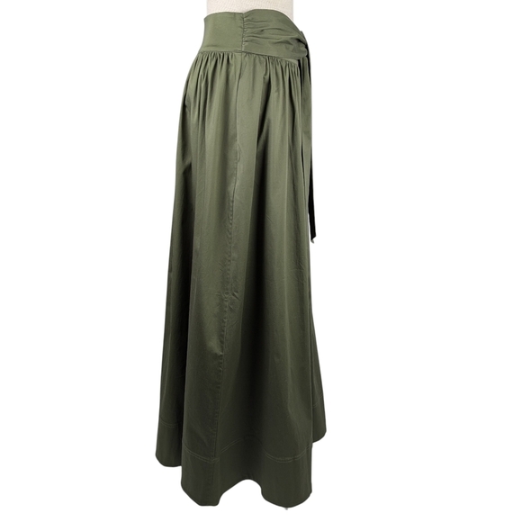 Toccin Sabine Tie Front Midi Skirt Stretch Cotton Pockets Olive S NWT - Picture 7 of 16